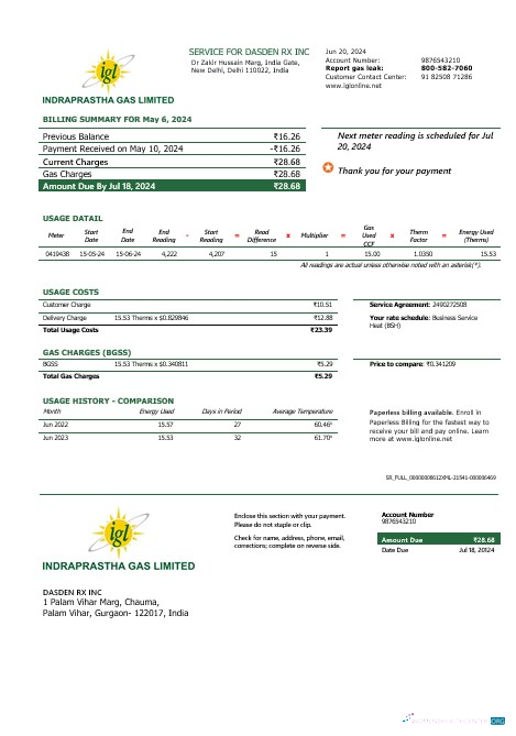 Download India Indraprastha Gas business utility bill template in Word and PDF formats Photoshop template
